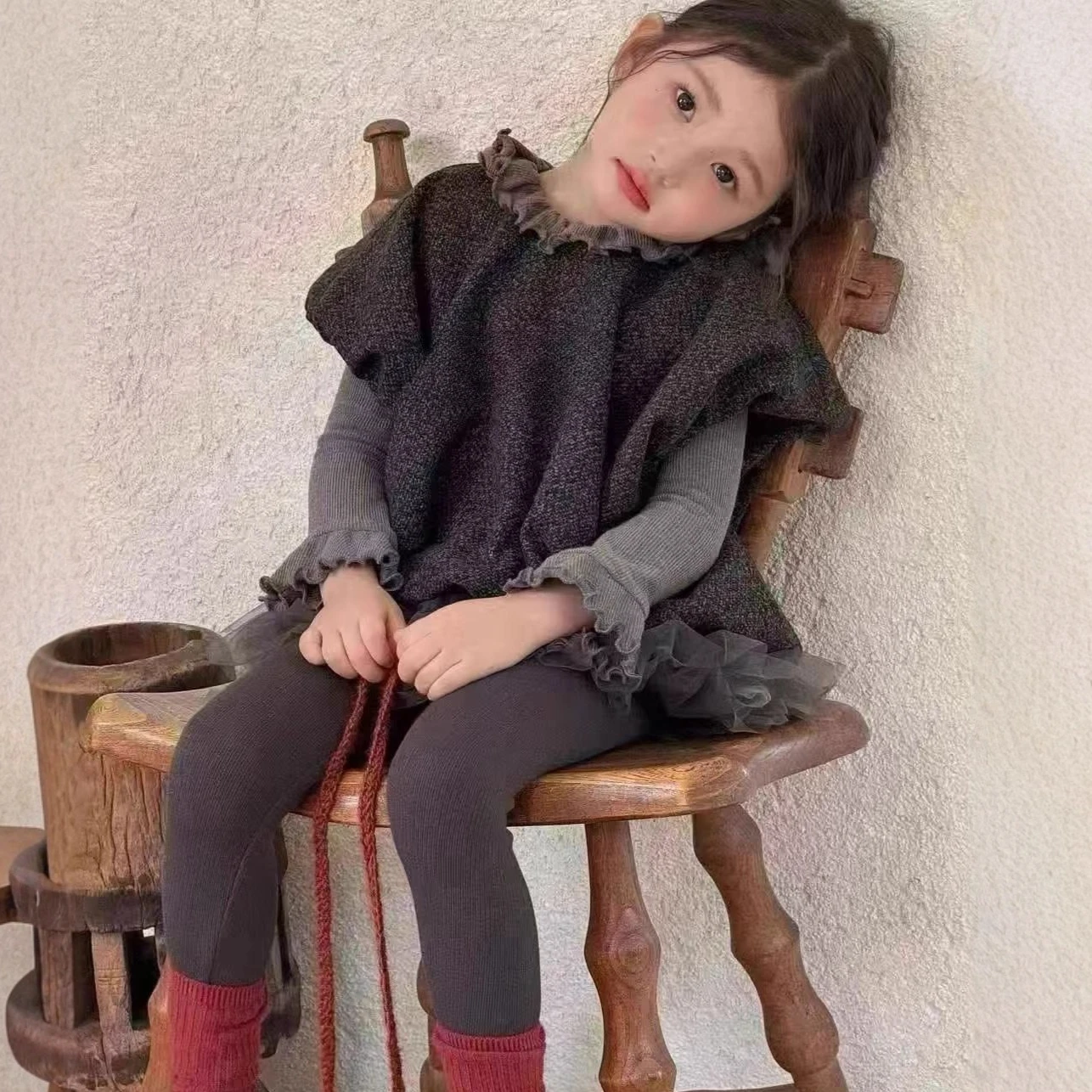 

Girls Suit 2025 Autumn New Childrens Clothing Korean Style Girl Baby Bubble Sleeve Vest Bottom Shirt Skirt Pants Three Sets