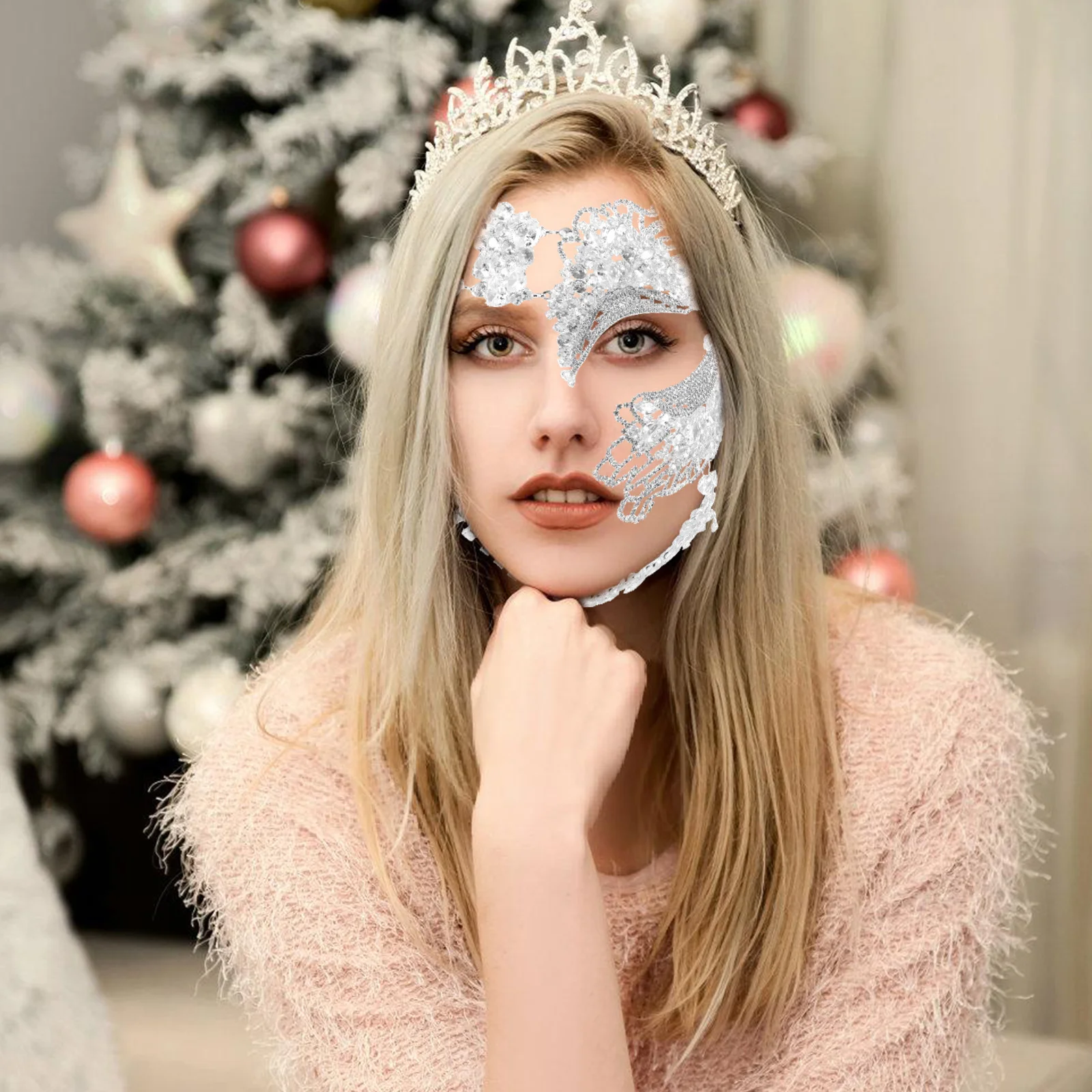 Rhinestone Masquerade Mask Bling Venetian Half Face Mask for Prom Ball Mardi Gras Halloween Carnival Party Dress-Up