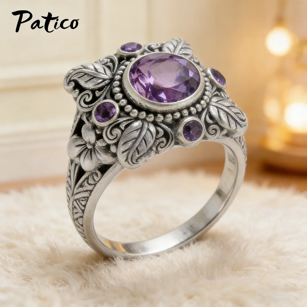 Big Genuine 925 Sterling Silver Stone Wide Band Rings For Women Flowers Punk Style Rhinestone Party Lovers Birthday Gift