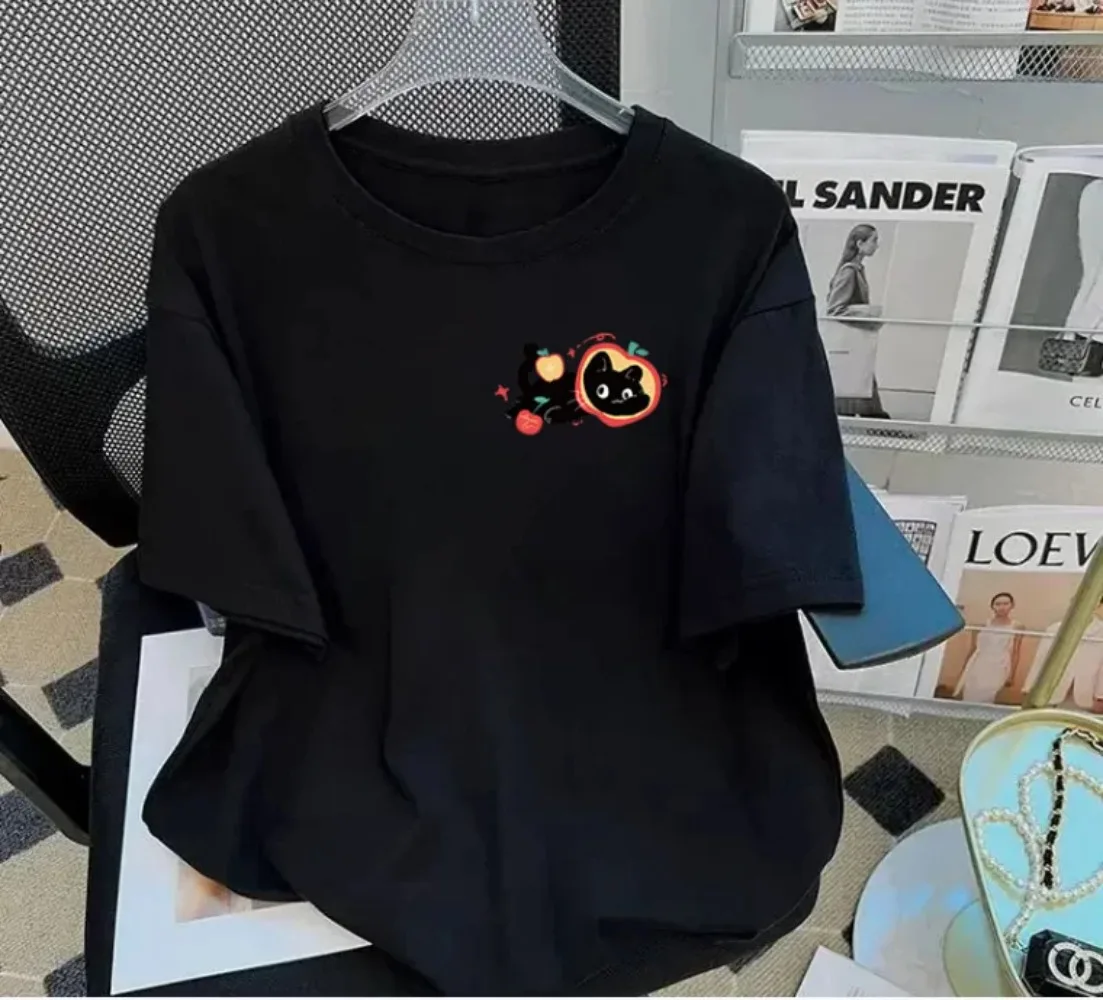 Divertenti magliette Black Cat Life T-shirt con stampa faccia di gattino maniche corte T-shirt girocollo con grafica carina estiva Regalo per gli amanti degli animali Top Tees