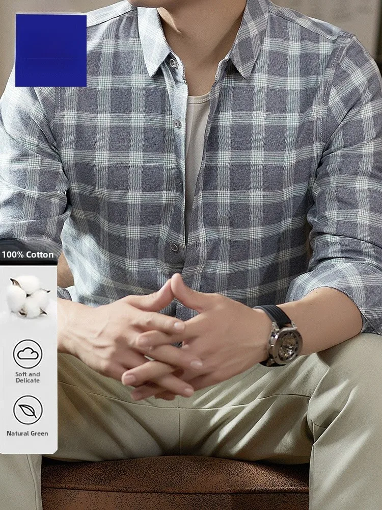 

Rn 00% Pure Cotton Men's Long Sve Plaid irt Casual Faion Spring Autumn Skin-friendly Versatile Busin Casual irt