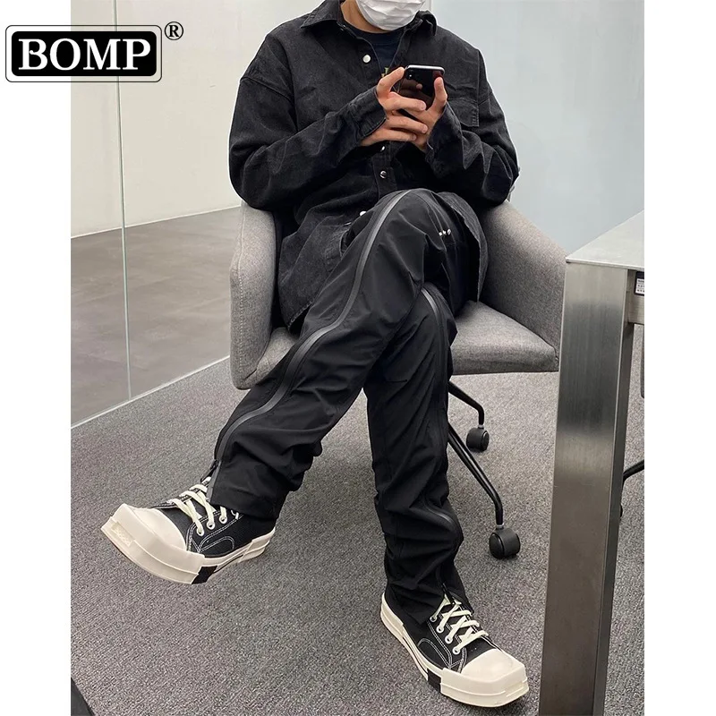 

[BOMP] 2024 Autumn Men Undermycar Style Niche Nylon Rubber Zipper High Street Loose Function Tooling Pants Fashion New Fashion