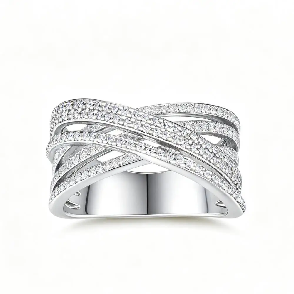 925 Sterling Silver Intertwined Crisscross Wide Band Ring D VVS1 Moissanite Multi Tone Statement Fine Jewelry For Women