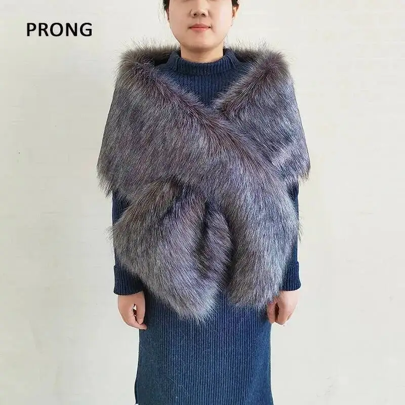 Women Faux Fur Shawls Wraps Winter Plush Wedding Cape Bridal Wraps Luxury Long Size Neck Warmer Fur Scarf Party Dress Accessory view 5