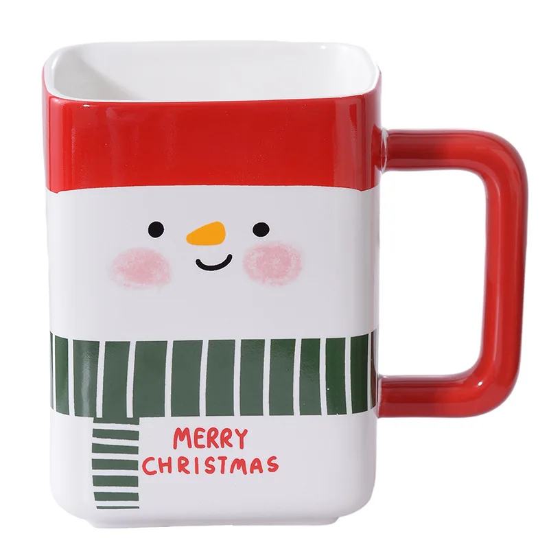 Christmas Gift Ceramic Mug Coffee Cup Souvenir Water Cup Snowman Square Cup Christmas Mug Ceramic Coffee Cup