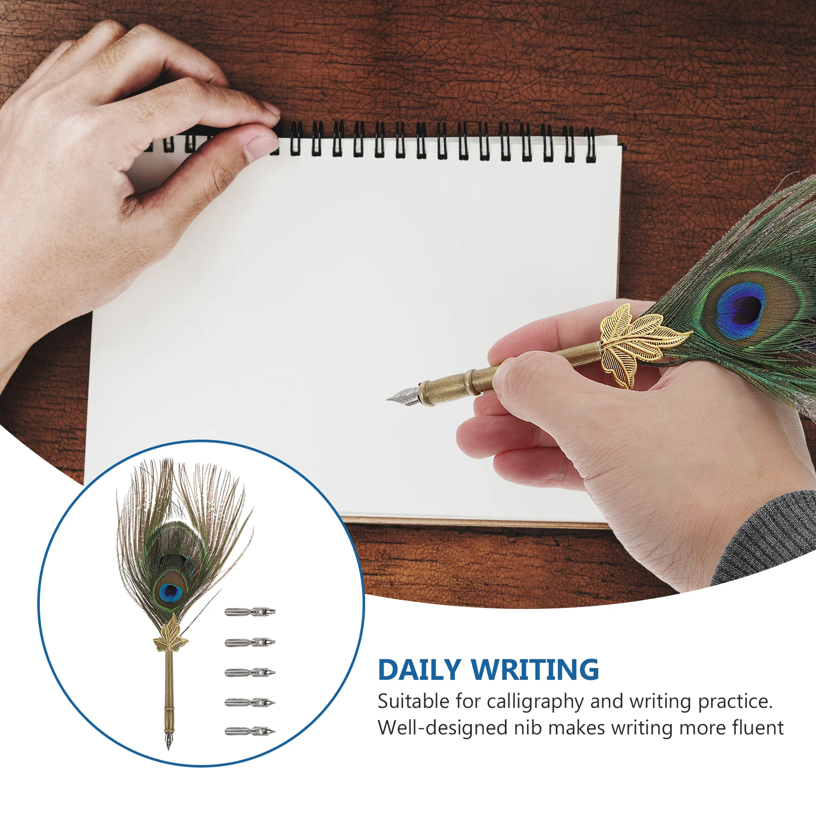 

1Set Quill Pen Dip Pen Metal Quill Birthday Business Gift Calligraphy Stationery with Five Replacement Nibs