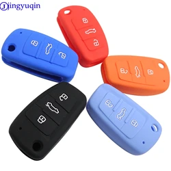 Jingyuqin 3 Bottoni Auto Copertura Chiave Del Silicone Per Lo Styling Della Copertura Della Cassa Fob Borsette Per Audi A1 A3 Q3 Q7 R8 A6L TT Chiave Caso di Quattro Auto Styling