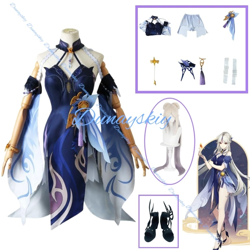 

Ning Guang костюмы для косплея парик платье костюм для игры Genshin Impact аниме фигурка Хэллоуин ролевая игра одежда