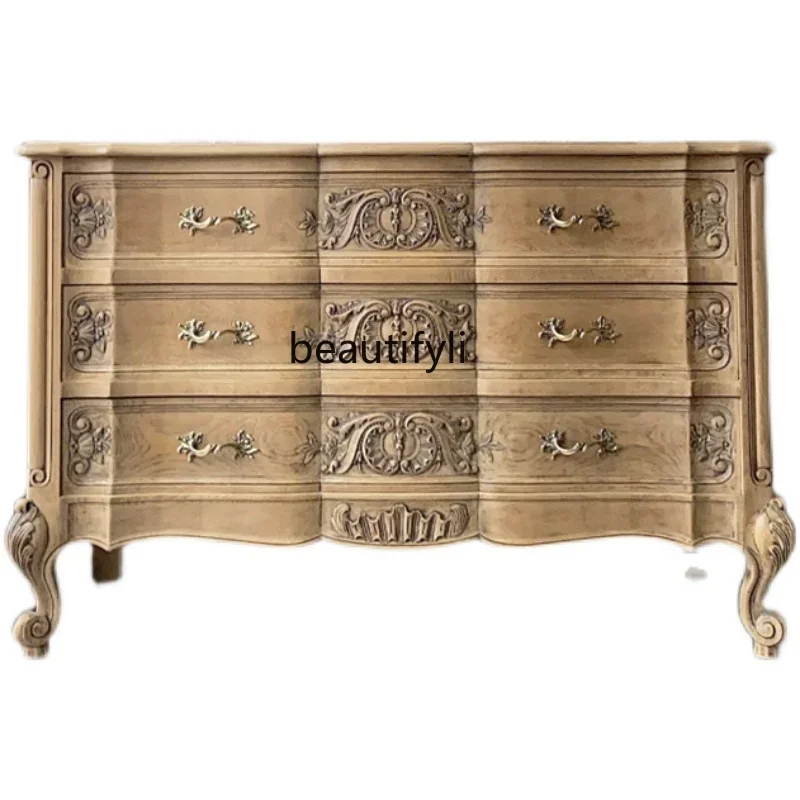 

AAmerican Country Solid Wood Chest of Drawers French Retro Distressed Bedroom Storage Cabinet Three Buckets High Cabinet