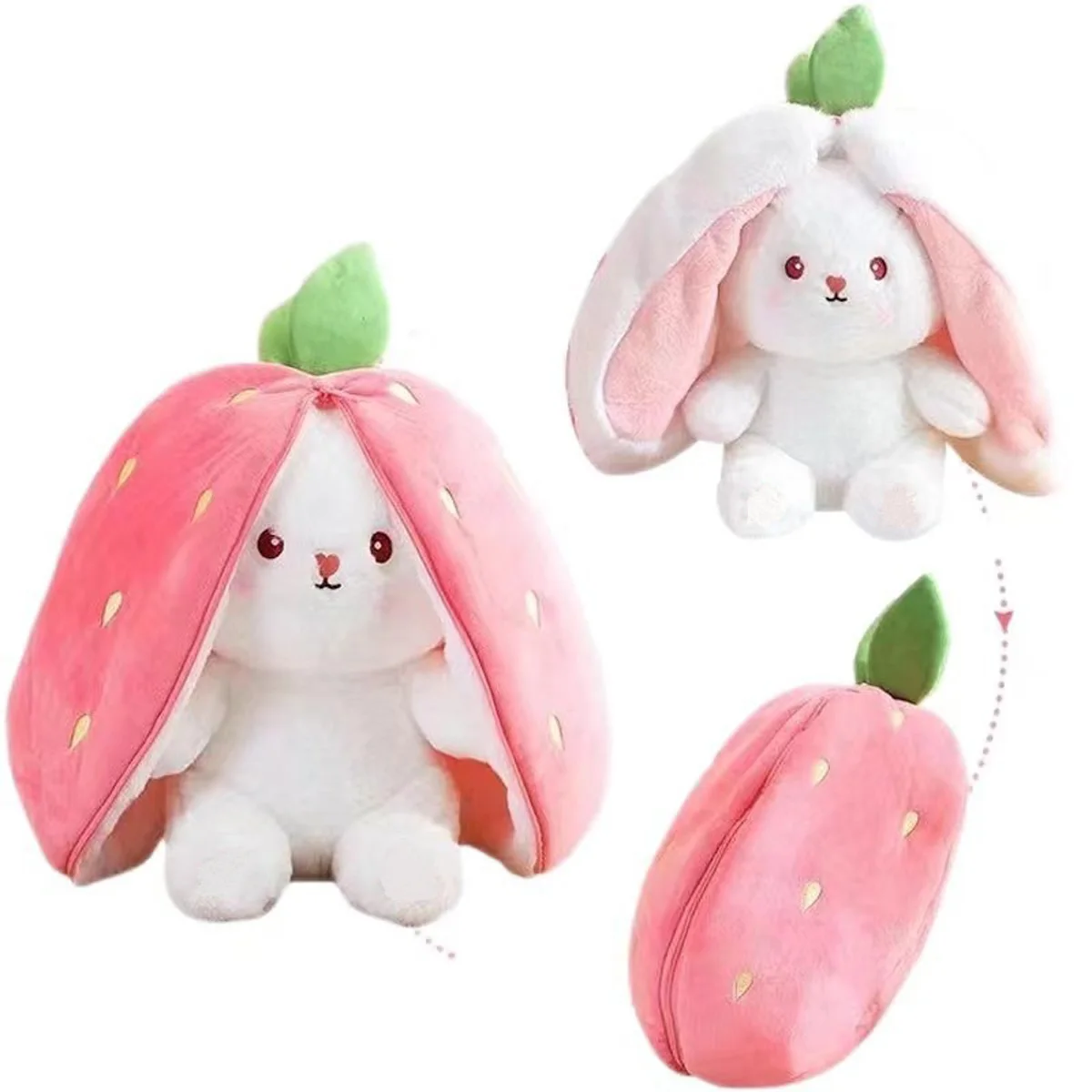 Kawaii Fruit Transfigured Bunny Plush Toy Cute Carrot Strawberry Turn Into Rabbit Plush Cosplay Toy Kids Birthday Christmas Gift