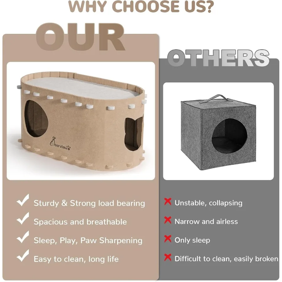2in1 كبير داخلي القط هاف طوي مغلق منزل نفق كومبو سرير مقاوم للخدش كهف للقطط حتى 25 رطل أو MultiCat Fam #4