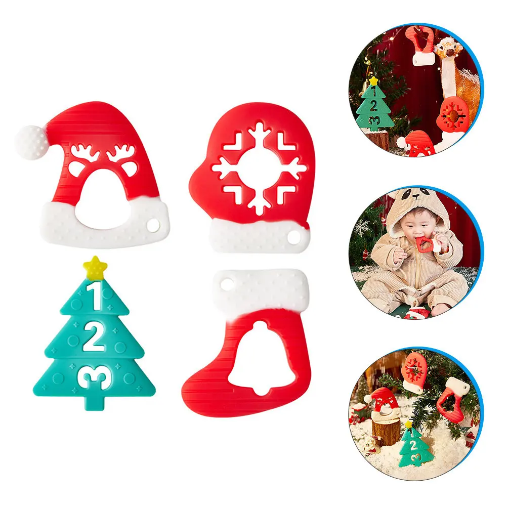4Pcs Baby Teething Molar Chewing Silicone Set Soft Safe Infant Christmas Gift Pain Relief Babys Ornament 2022
