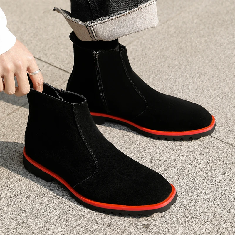 

Men Casual Business Chelsea Boots Black-brown Color Men Side-zip Thick-soled Anti-slip Office Brand Boots Social Boots for Men