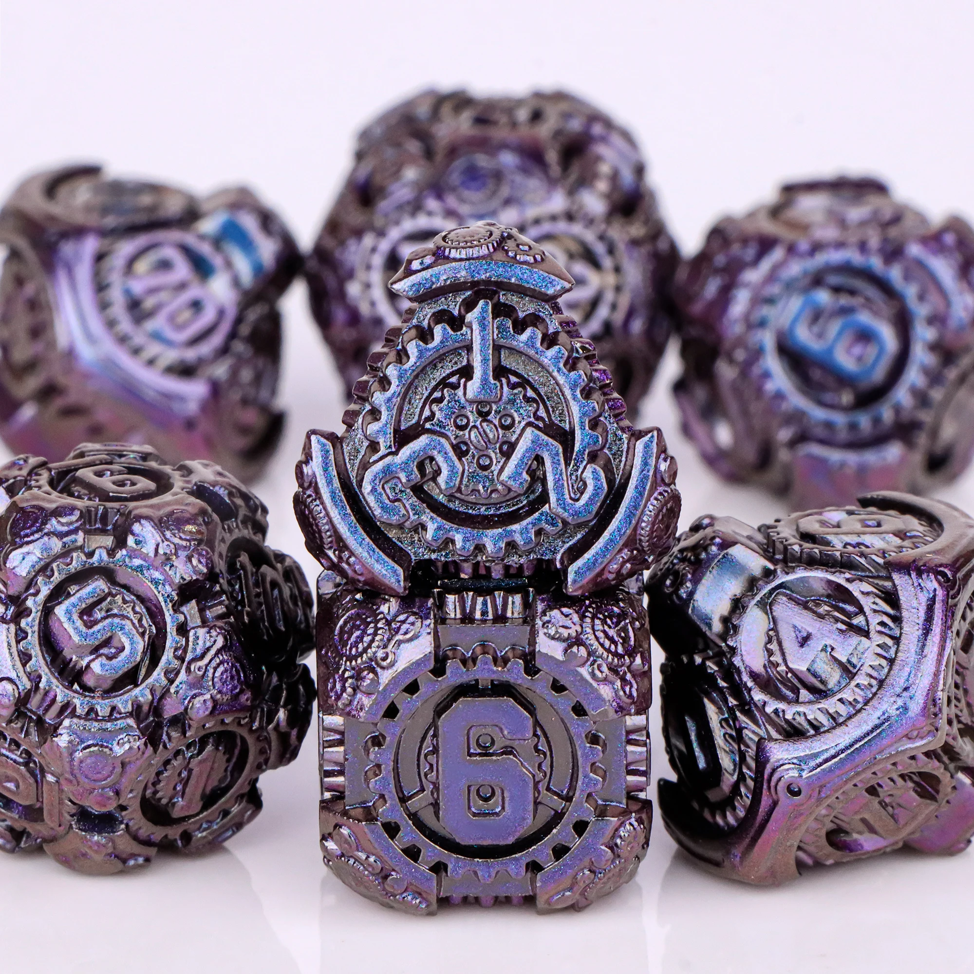 نرد متعدد السطوح من المعدن الأسود DND، مجموعة نرد تروس 7 قطع مجموعة نرد D&D لألعاب لعب الأدوار D وD النرد للزنزانات والتنينات #2