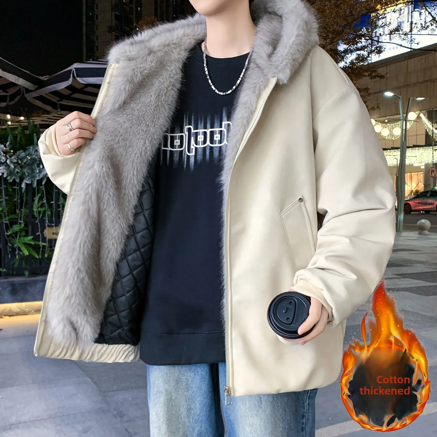 

2025 New Retro Thiened Casual Faion Jaet with Hood Loosely Designed Autumn Winter Sle Warm Fce Lined Mountain...