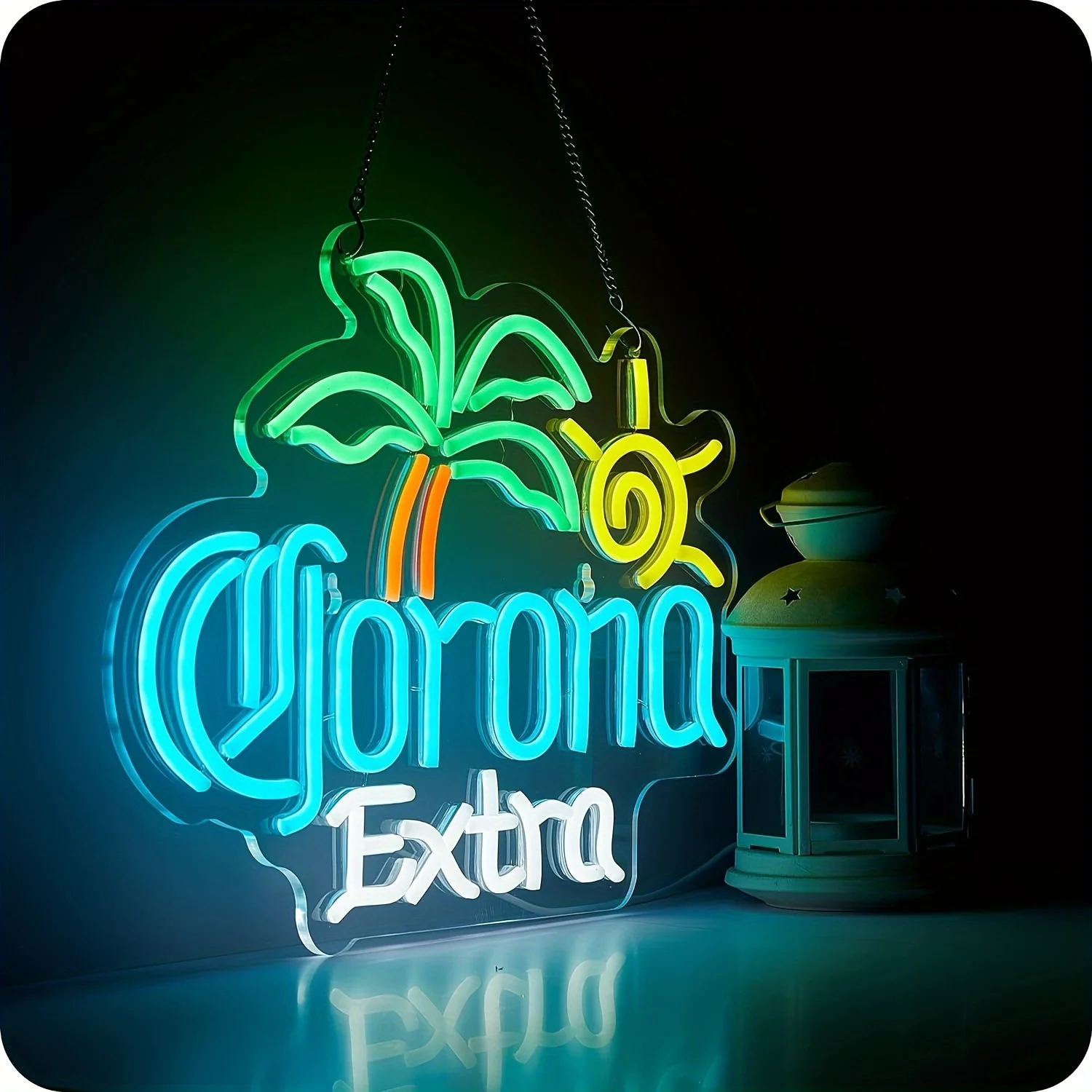 Palm Tree Coron Extra Neon Sign - Vibrant Light Up Art for Man Cave, Sports Bars & Pubs - Durable Beer Store Decor