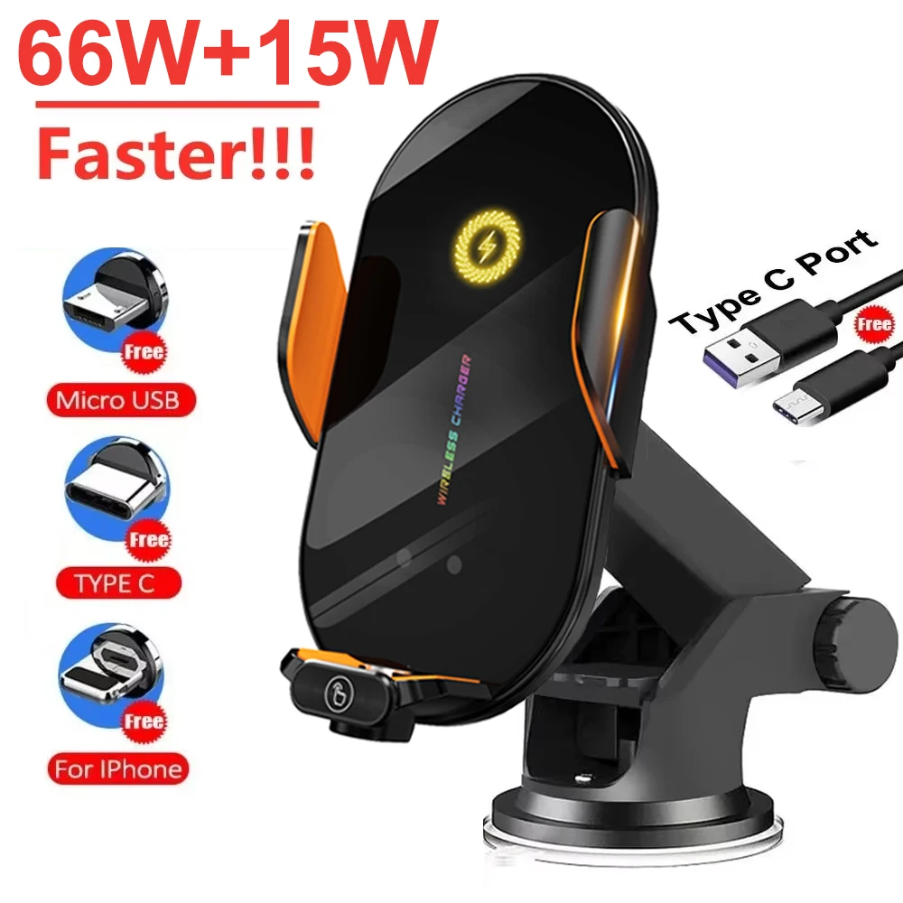 Car Wireless Charger Phone Holder Stand 66W Fast Charging Station Auto Infrared Induction for iPhone 16 15 14 13 Samsung Xiaomi