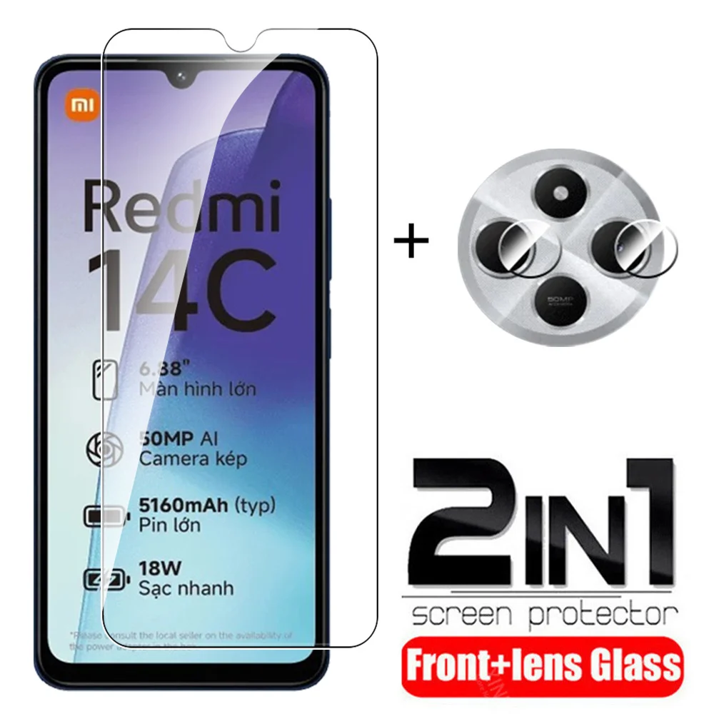 2in1 Tempered Glass Case For Xiaomi Redmi 14C 4G Screen Protector Redmy 14C 14 C C14 6.88'' Redmi14C Camera Lens Protective Film