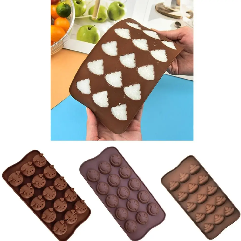 Cute Smile Face Pig Shaped Mini Poop Chocolate Mold 15 Grids Funny Candle Mold Personalized No Stick Soap Mold DIY