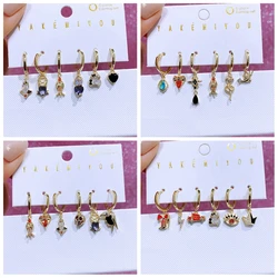 MIGGA-pendientes de aro de villano para mujer, aretes Huggie de Color dorado con circonita cúbica, joyería para mujer, 6 unids/set