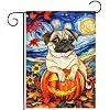 Stained Glass Pug Fall Garden Flag Halloween Pumpkin Yard Signs Autumn Sunflower Thanksgiving Banner for Outside 12x18 Doubl jjp