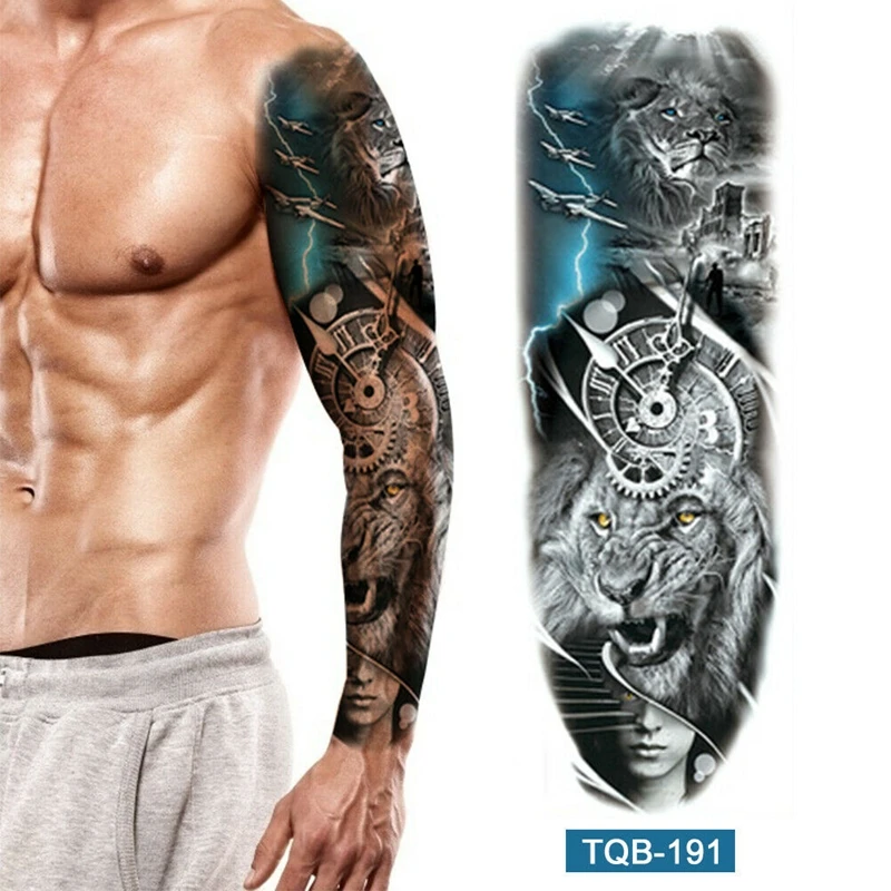 1 Stuks Waterdichte Tijdelijke Tattoo Sticker Wegwerp Tattoo Tijger Hoofd Totem Body Art Arm Nep Tatoeages Mouw Voor Vrouwen Mannen