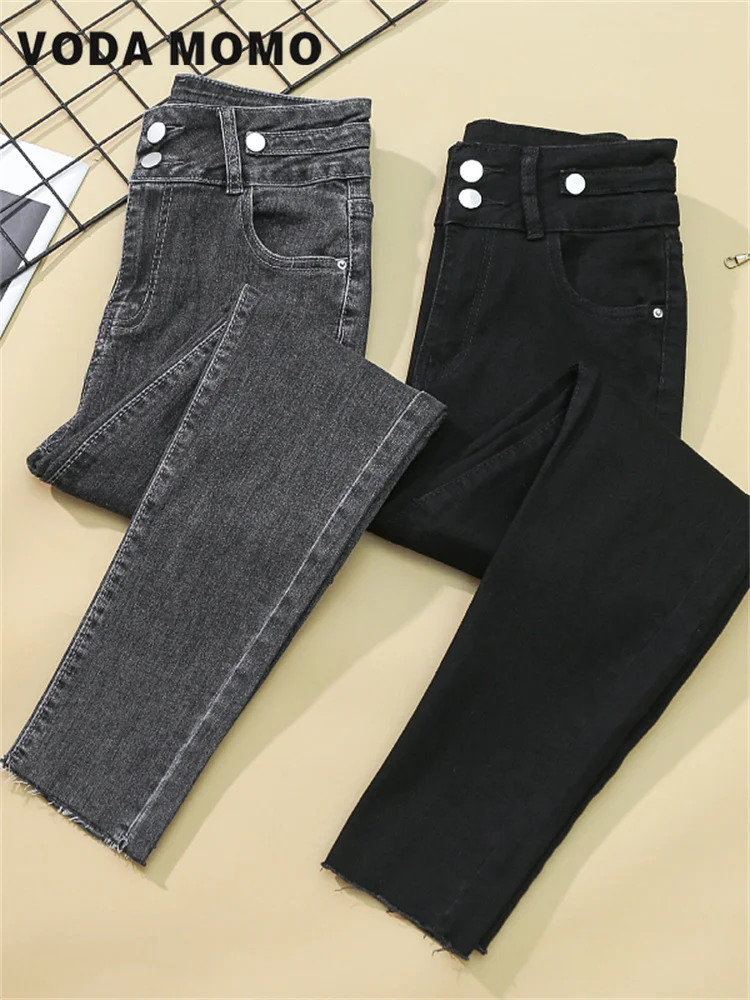 Calça jeans feminina de cintura alta, leggings femininas coreanas, lápis quente e veludo, jeans reto térmico, casual, Y2K