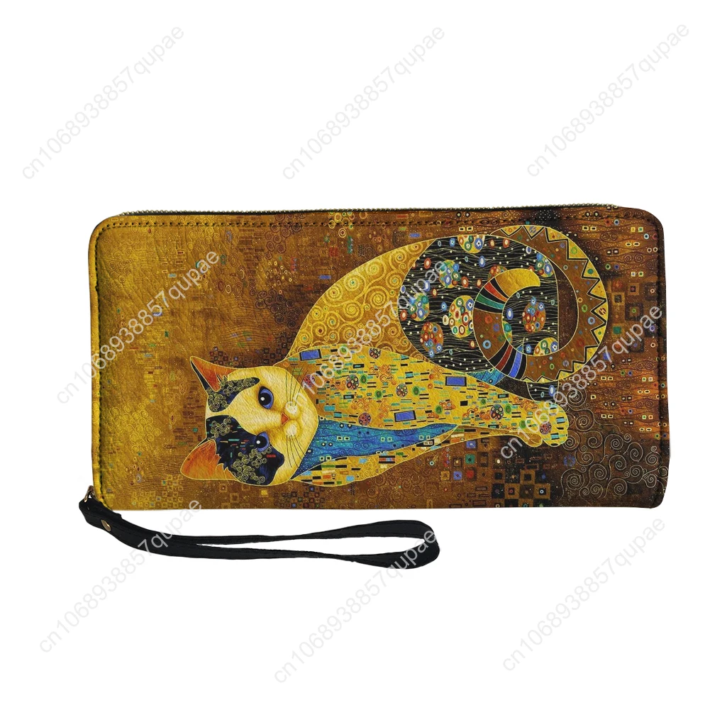 Floral Retro Wealth Cat Pattern Custom Wallet Purse Mens Womens Zipper Long Wallets Double Print  Portable Wallet Gift Bag