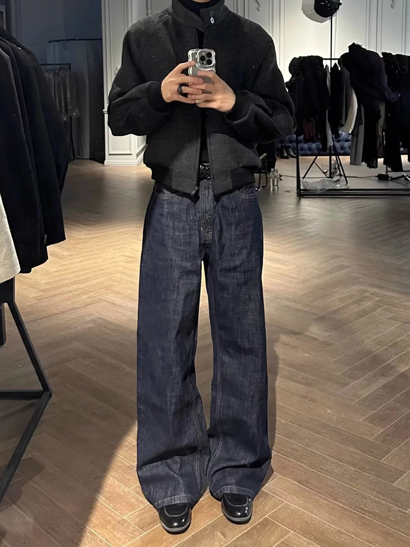 

Мужские джинсы с широкими штанинами из денима, синие, осенне-зимние, в американском ретро-стиле, прямые, с легким расклешением, молодежные, повседневные