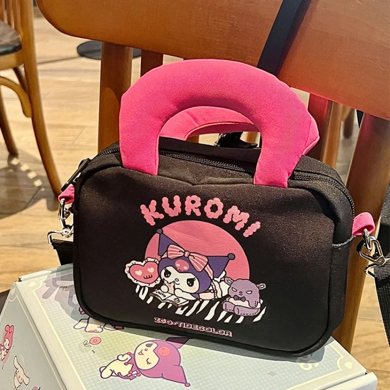 Sanrio Series Kuromi Black Handbag Cute Kawaii Temperament Fashion Girl Shoulder Bag Exquisite Cinnamoroll Fashion Small Bag New