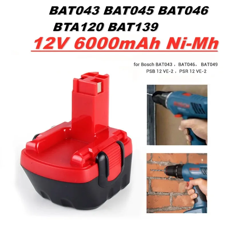 

12V 6000mAh Ni-MH Drill Battery for Bosch BAT043 BAT045 BAT046 BTA120 BAT139 GSR 12 VE-2 PSR 12VE-2 Cordless Power Tools