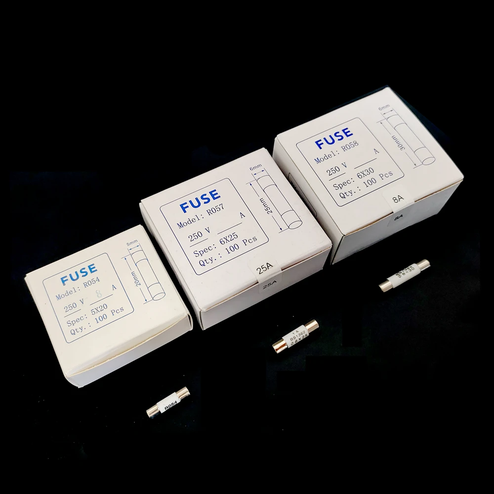 10/100Pcs 250V Ceramic Fuse 5x20mm 6x30mm 0.5A 1A 2A 3A 4A 5A 6A 7A 8A 10A 15A 20A 30A Assorted Overcurrent Protection Fuse Tube