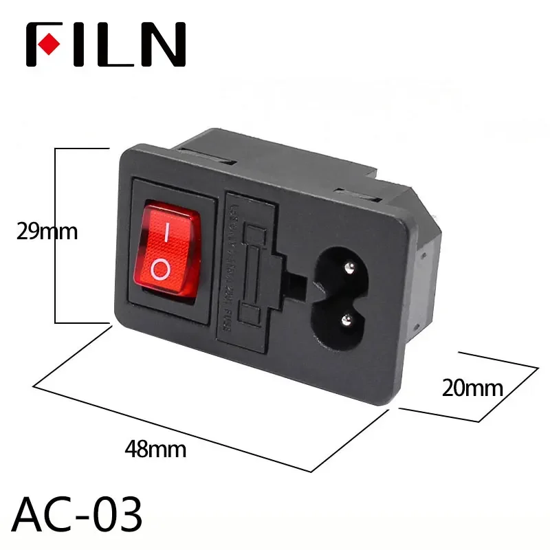 IEC320 C14 Elektrische AC-Buchse 3-polig Rot LED 250V 10A Sicherung Buchse Stecker Einlassanschluss 2-polige Buchse Montage-Wippschalter – Detail 14