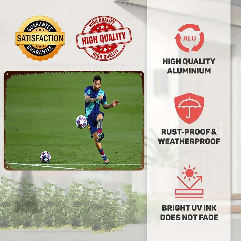 Lionel Messi Football Sport Metal Poster Customized Wall Art Retro Vintage Metal Signs for Man Cave Living Room Decoration Cozy