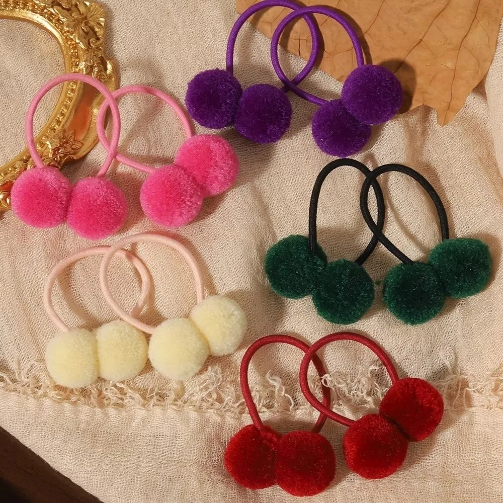 Double Fur Ball Hair Rope Set High Elasticity Small Size Hair Scrunchies Simple Styling Decoration Hairbands Hair Accessories