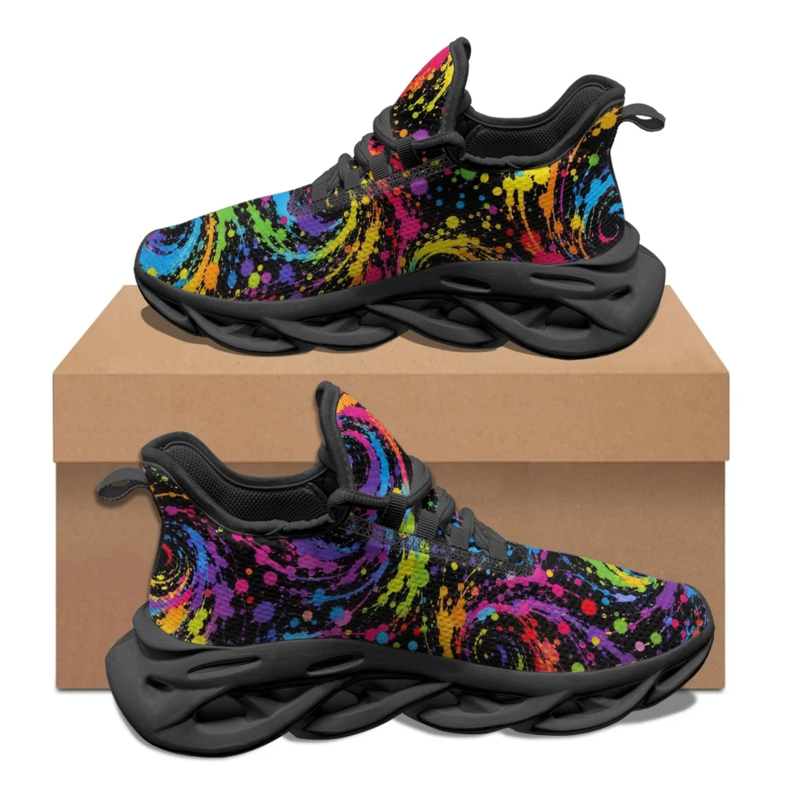 PENSTROLL Colorful Spiral Splash Men’s Blade Sneakers, Mesh and EVA Non Slip Running Shoes for Walking and All Season Sport