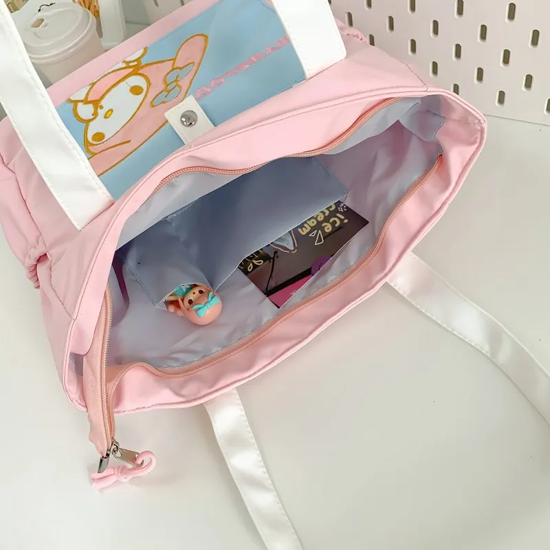 Sanrio Kuromi Casual Fashion Nylon Tote Bag Large Capacity Shoulder Bag Cute Handbag Student Versatile Shoulder Crossbody Bag