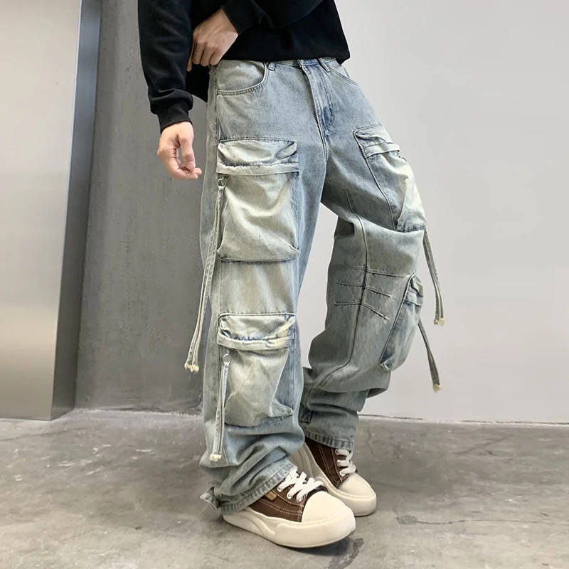 Men High Quality Cargo cowboy Pants Male Work Hunting Jeans Clothing Streetwear Hip Hop Sweatpants Male Casual denim Joggers