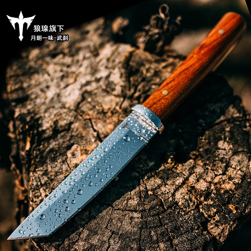 

Wolf Small Straight Knife Fruit Knife Portable Outdoor survival knife black handle Camping Hunting Hike collection gifts