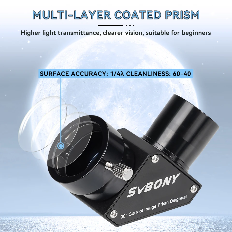Svbony SV222 45/90 Degree 1.25-inch Erect Prism Diagonal Anti Reflection Coating Metal for Refractor Telescope