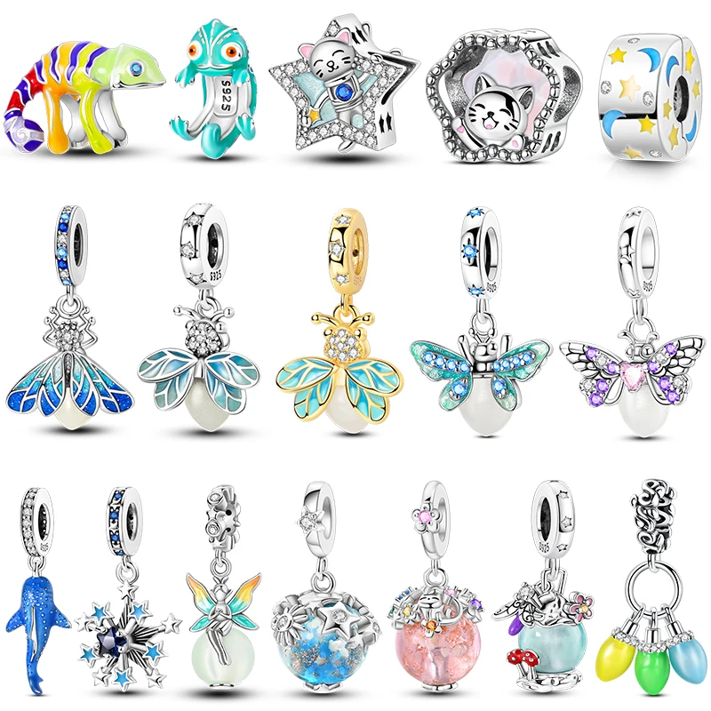 

2025 Hot Glow-in-the-dark Firefly Luminous Firefly Star Light Bulb 925 Sterling Silver Charms Bead Fit Bangle Bracelet Necklace