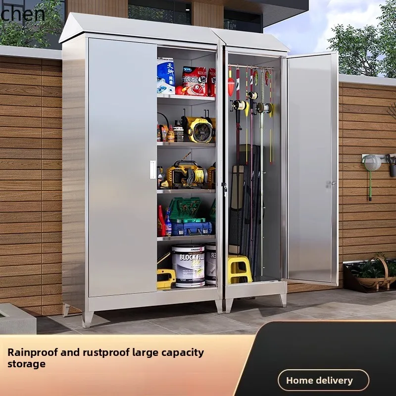 304 Stainless Steel Storage Cabinet Outdoor Balcony Waterproof Sunproof Tool Garden Multi-Functional Cabinet