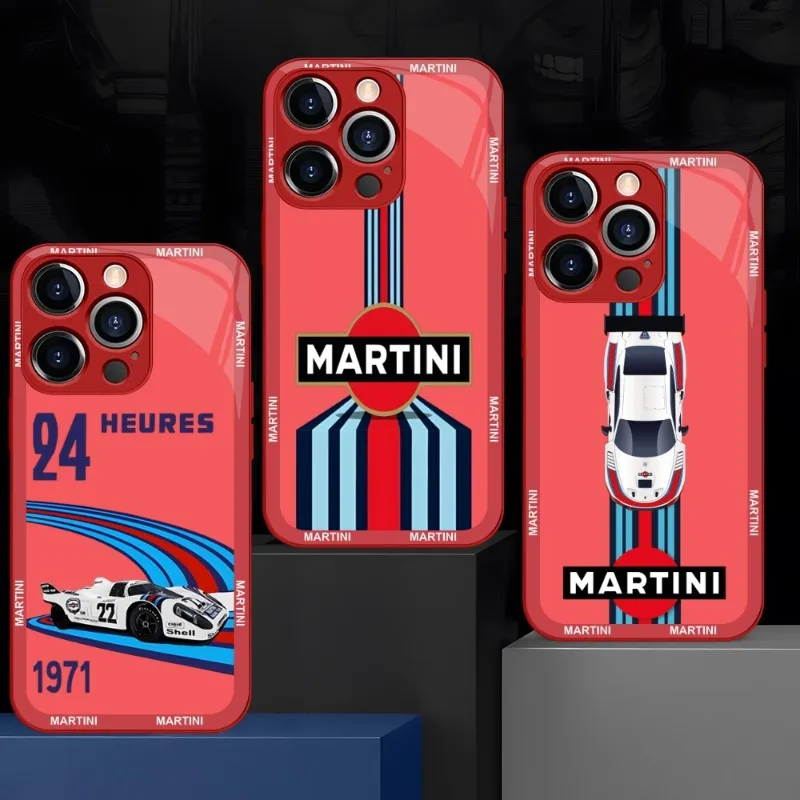 Martini Racing Stripe Mousepad Red Black Glass For IPhone 13 14 12 11 Pro Max Plus Mini X XR 8 7 6s SE2020 Cover