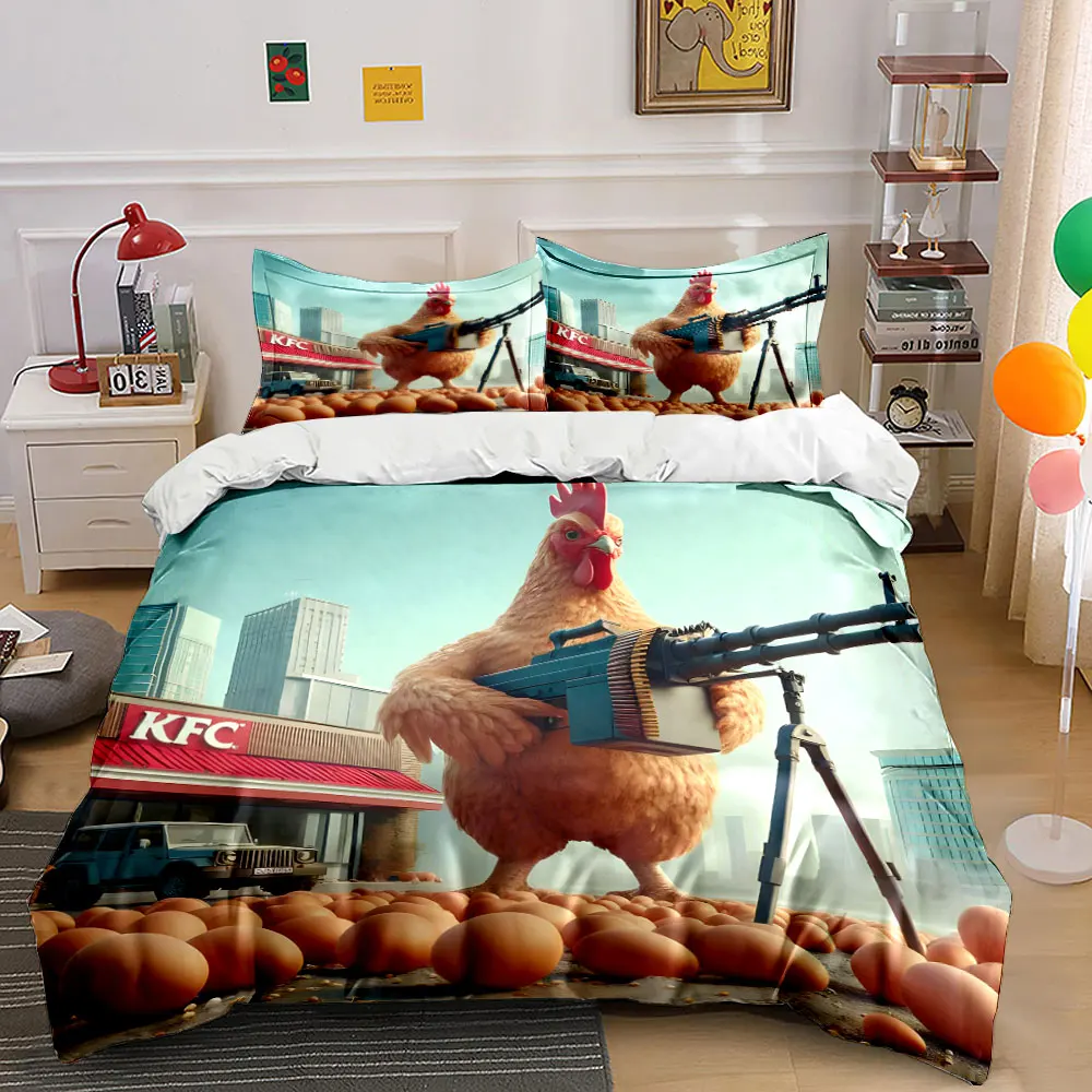 Giant chicken guarding with machine gun Printed Duvet Cover Set1 Duvet Cover+2 PillowcaseMulti Size Bedroom Bedding Decoration