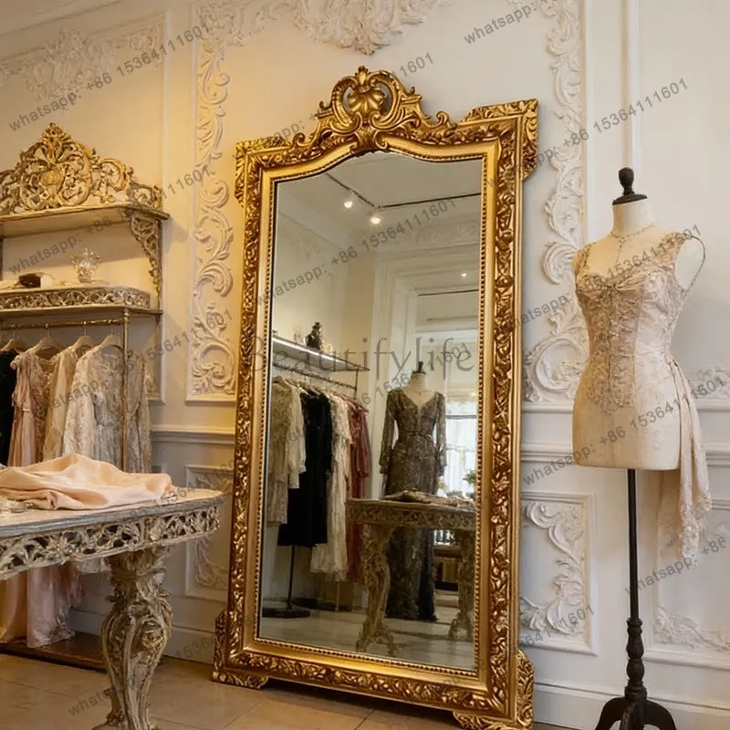 yj9 French vintage full body mirror high-end carved home cloakroom dressing mirror luxurious