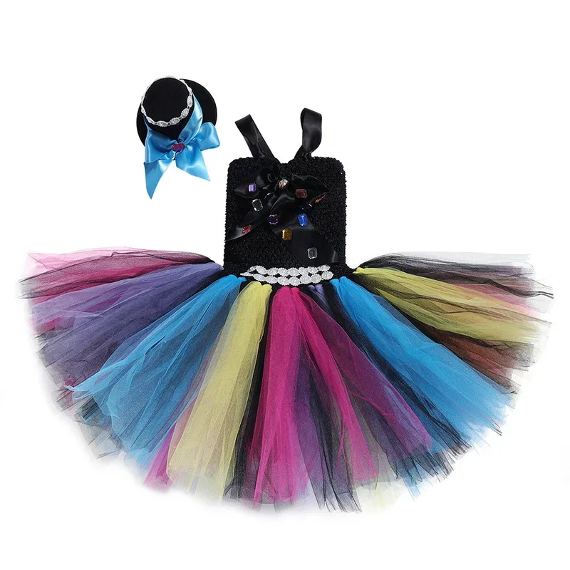 AD1 جنون حتر هالوين زي للفتيات أليس موضوع الأميرة فستان بتصميم حالم للأطفال كرنفال حفلة تأثيري الزي مع Hat5 @ rD ~