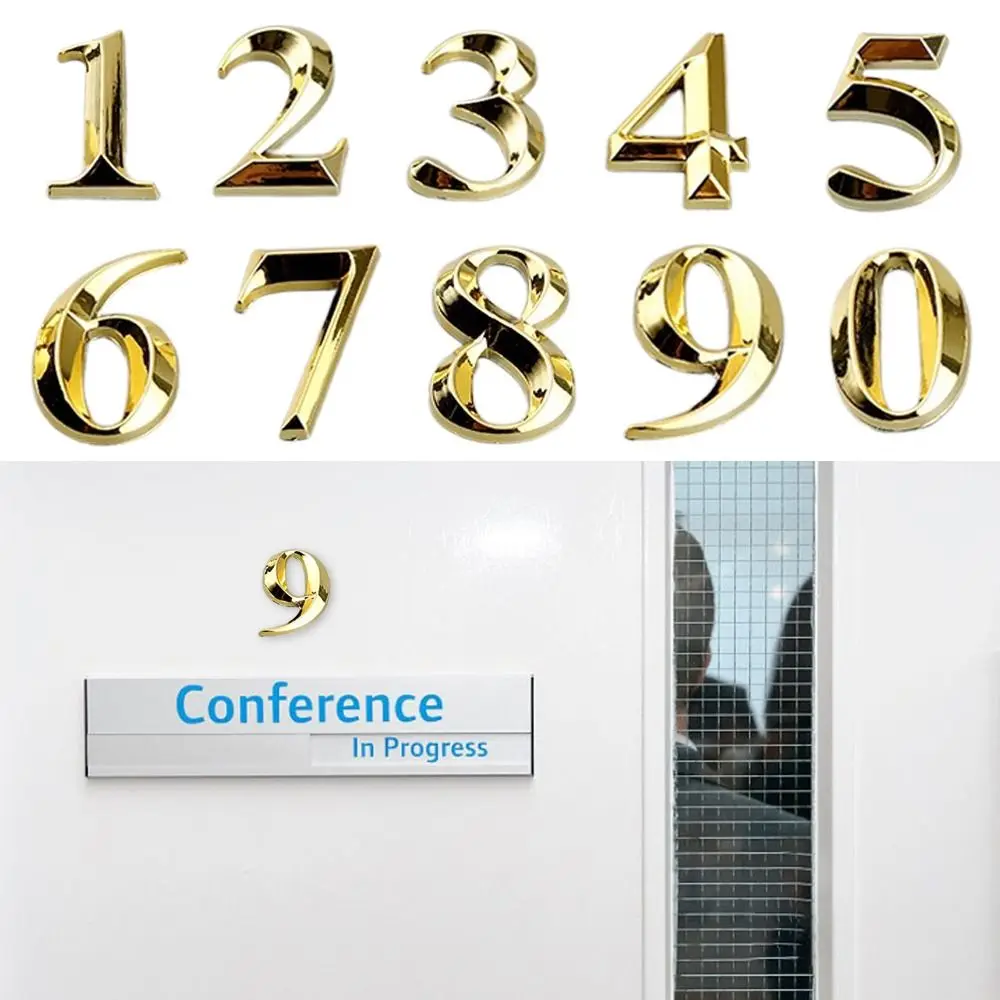 

3D Door Number Golden Door ABS Injection Molding Digital Hotel Room Number Electroplating Plate Self Adhesive Digits 0 to 9
