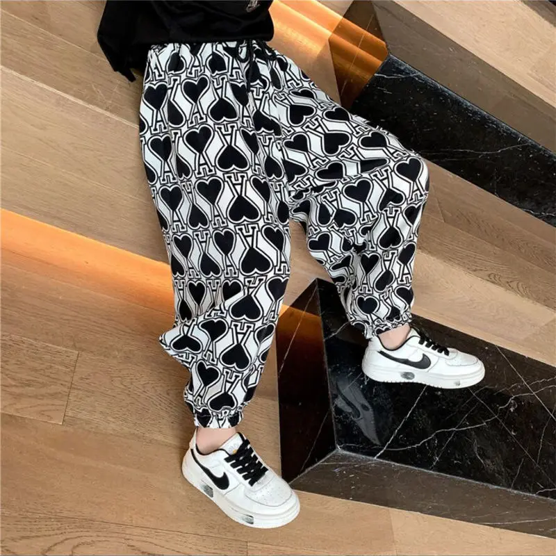 New Summer Child Clothes Girls Sweatpants Child Baby Letter Printed Bloomers Loose Ice Silk Trousers Pencil Pants 13 years