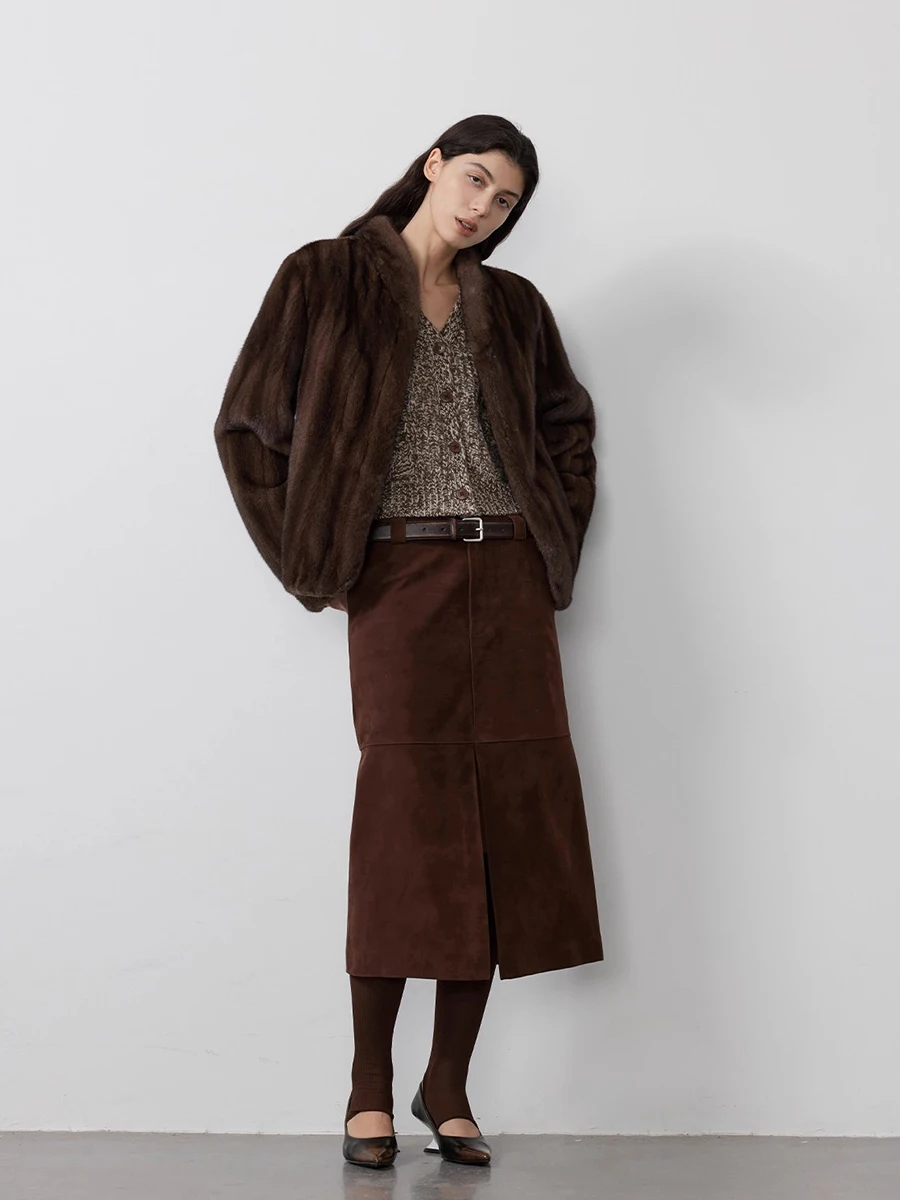 Autumn Winter Short Brown Thick Warm Soft Faux Mink Fur Coat Women Stand Collar Elegant Luxury Chic Fluffy Jacket
