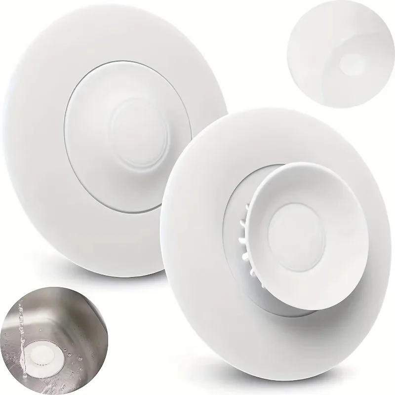 2pcs Silicone Push-Type Drain Stopper, Ideal Drain Filter For Bathroom & Kitchen Sink Use